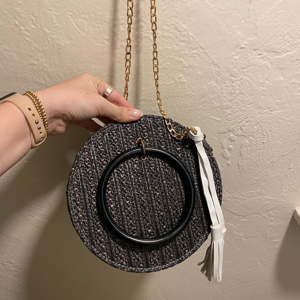 Black Woven Shoulder Crossbody Purse